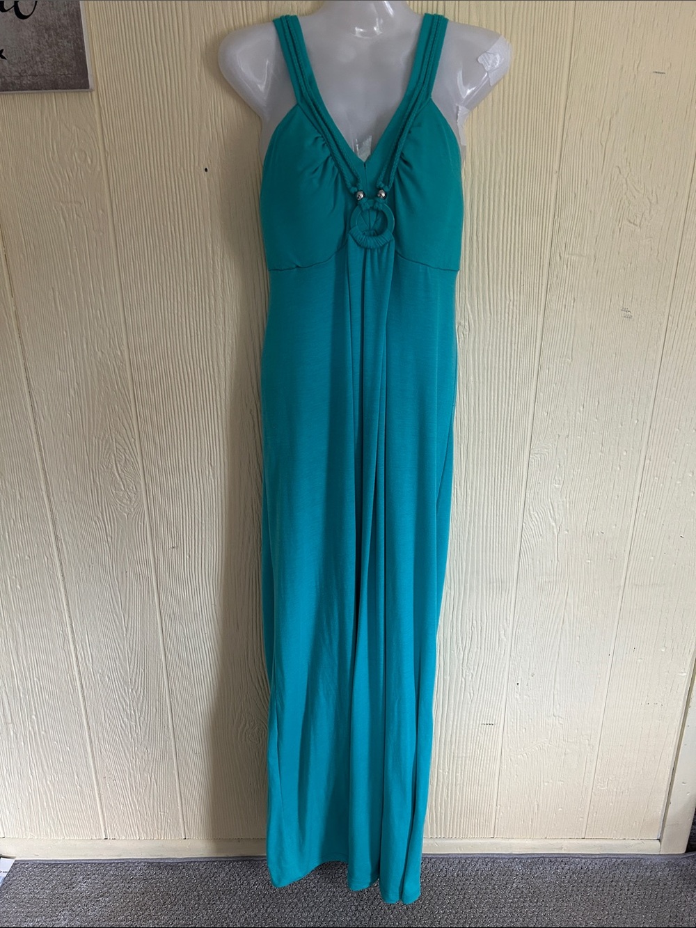 Sleeveless Teal Maxi Dress with Ring Detail